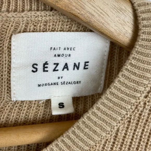 Sezane Wool Blend Back Lace Up Sweater Camel Size Small - Picture 7 of 7